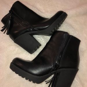 Black Ankle Booties with Tassel Zipper